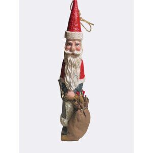 Thin Santa Claus Ornament With Gift Bag Hand-Painted Christmas Decoration